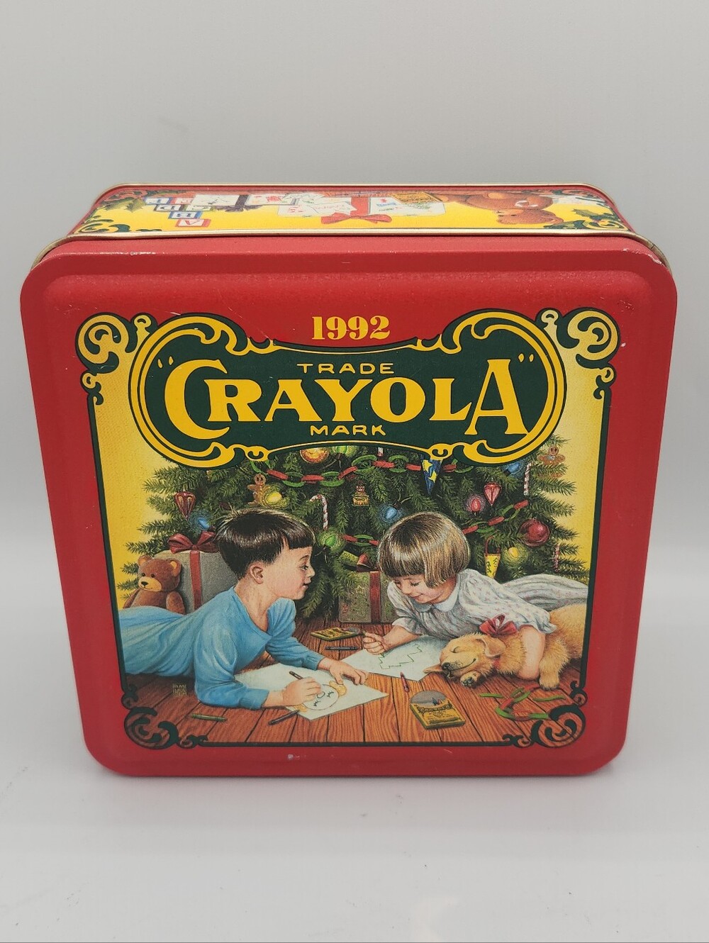Vintage 1992 Crayola Christmas tin can